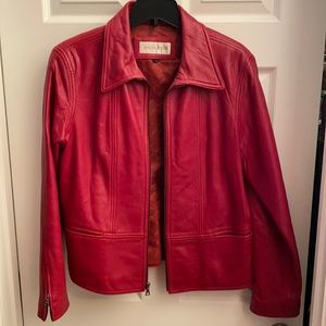 Red leather jacket Jones New York size large.